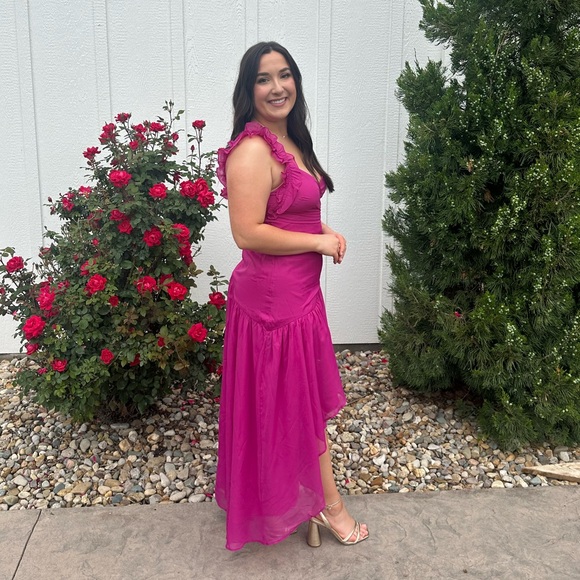 Abercrombie Pink Ruffle Strap High-Low Maxi Dress - Picture 9 of 14